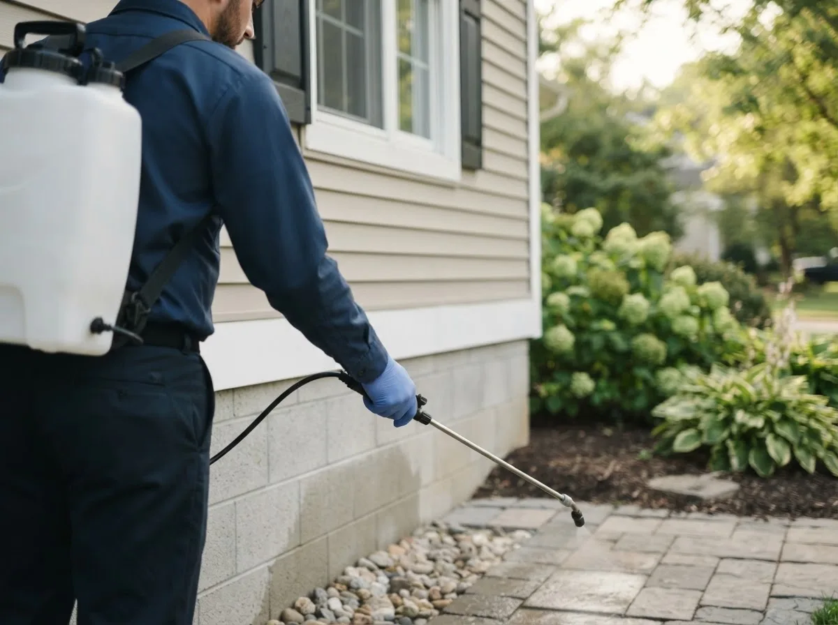 Pest control technician inspecting a home in Calvin, OK